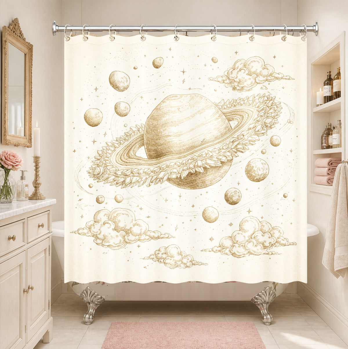 Vintage Space Whale Shower Curtain Etched Astrology Art Waterproof Bathroom Decor