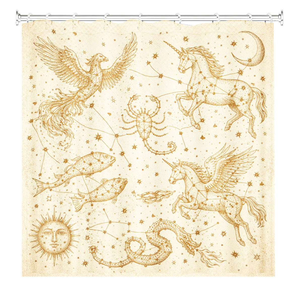 Vintage Space Whale Shower Curtain Etched Astrology Art Waterproof Bathroom Decor