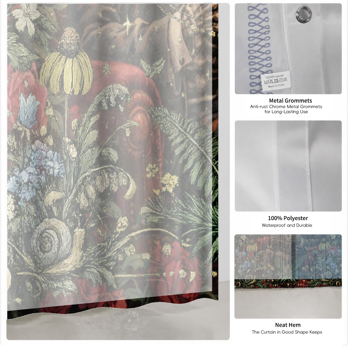 Mystical Nine Tailed Fox Shower Curtain Vintage Celestial Bath Decor
