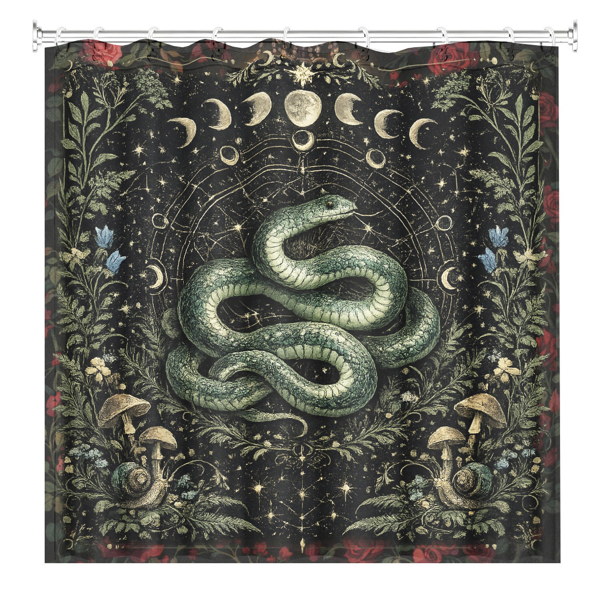 Mystical Nine Tailed Fox Shower Curtain Vintage Celestial Bath Decor
