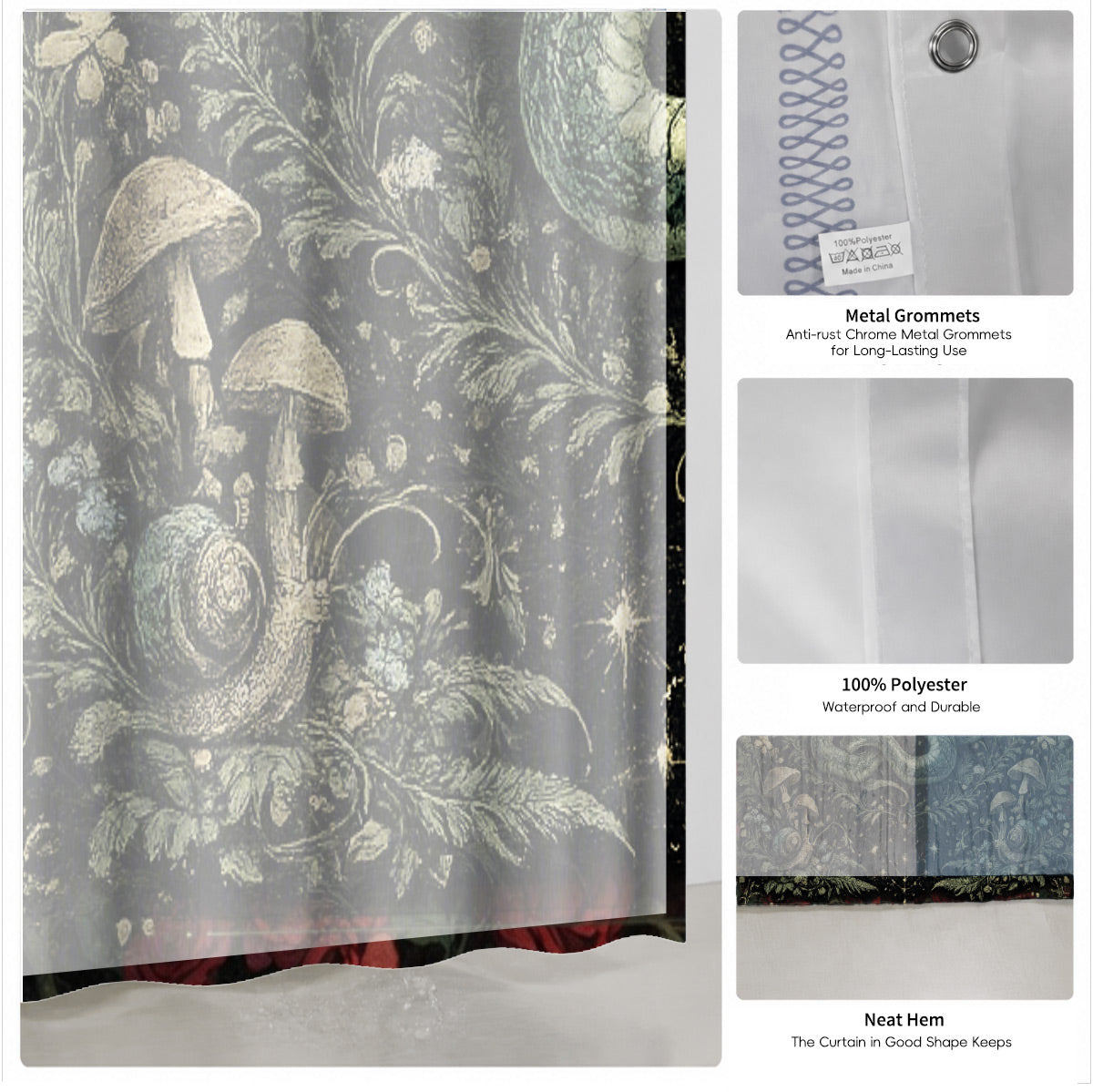 Mystical Nine Tailed Fox Shower Curtain Vintage Celestial Bath Decor