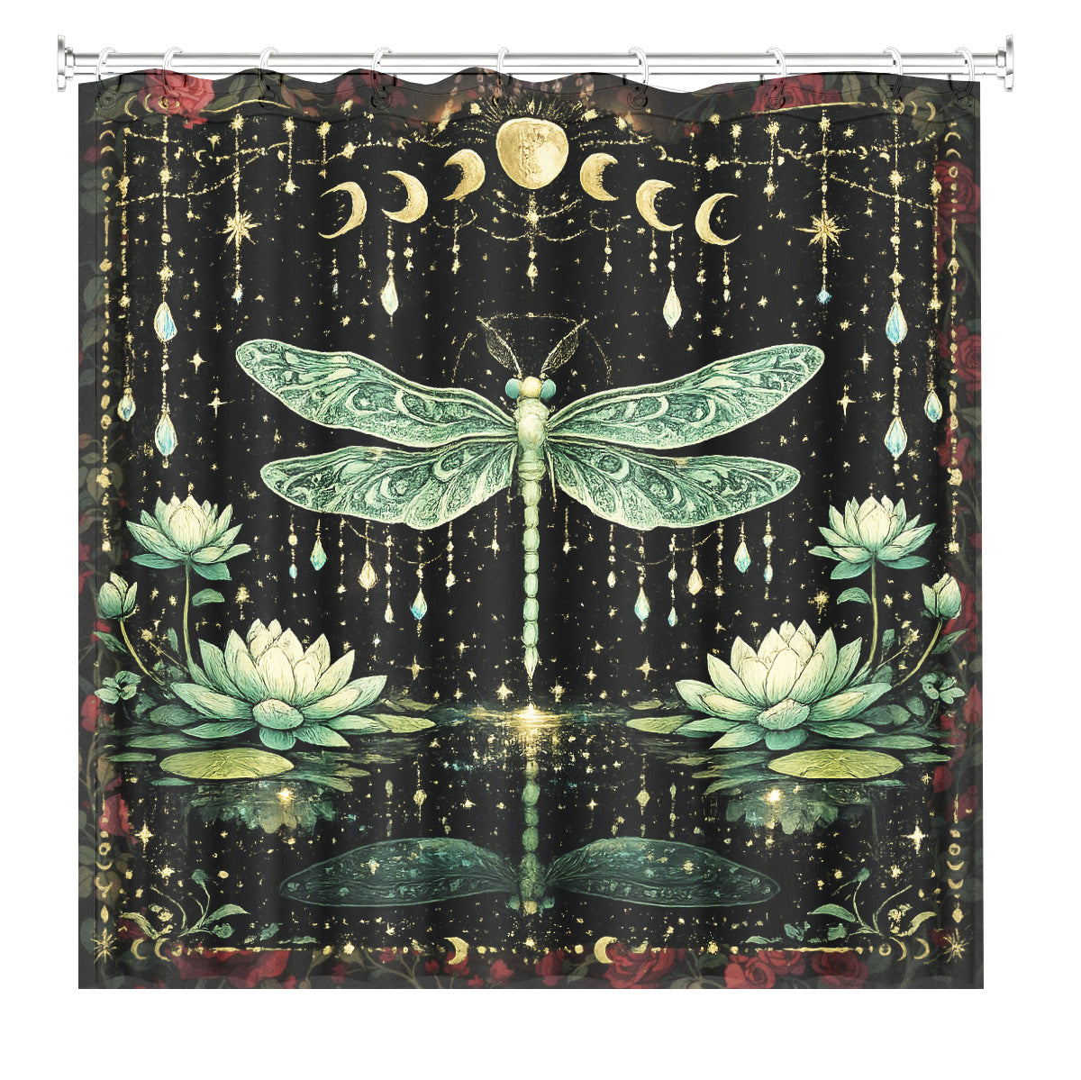 Mystical Nine Tailed Fox Shower Curtain Vintage Celestial Bath Decor