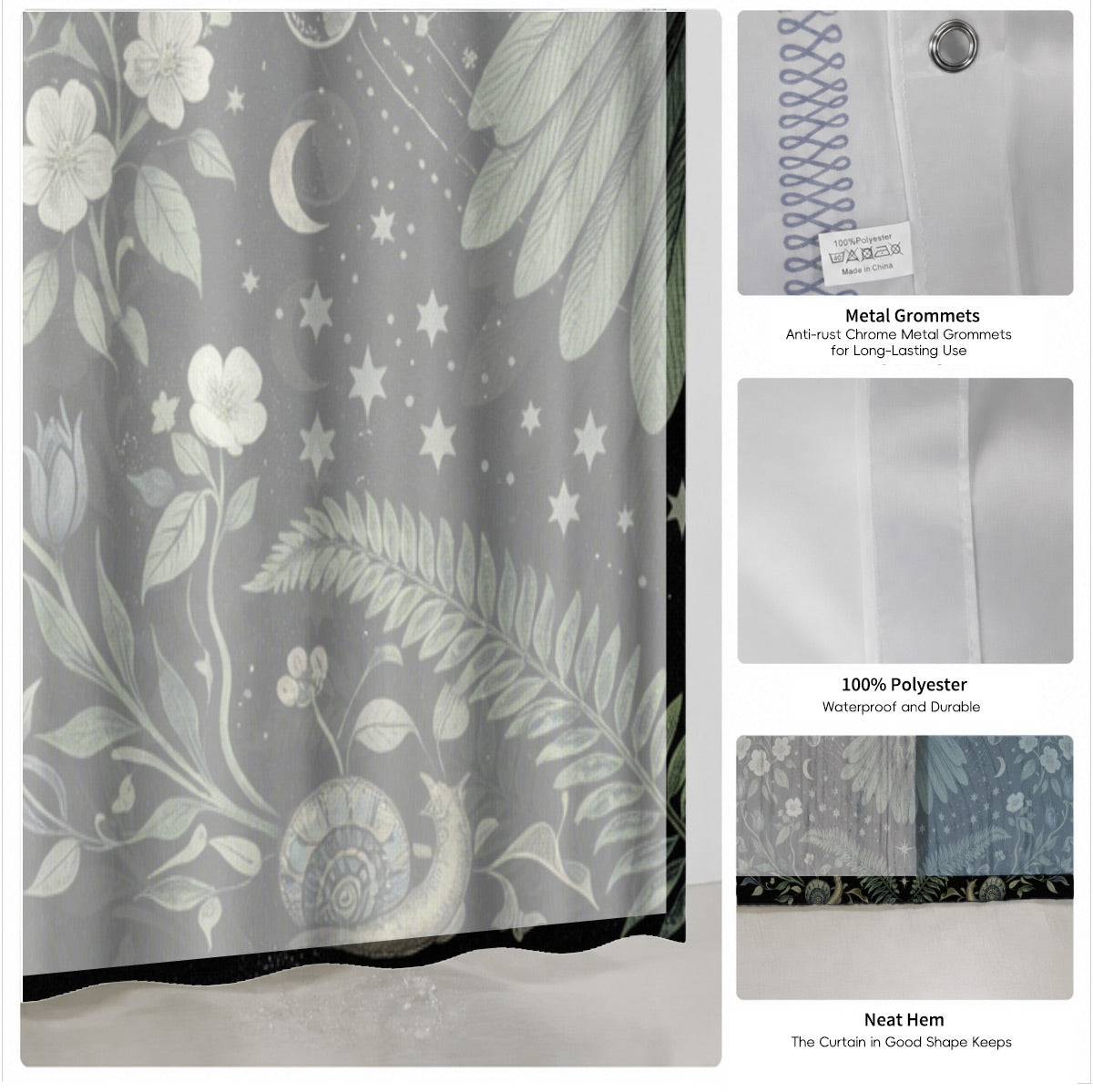 Mystical Nine Tailed Fox Shower Curtain Vintage Celestial Bath Decor