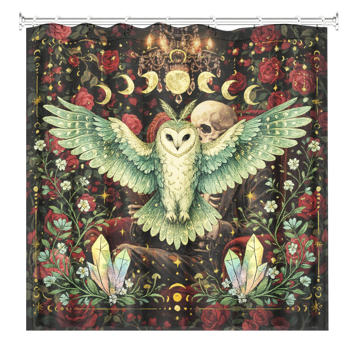 Mystical Forest Deer Shower Curtain Vintage Celestial Bathroom Decor