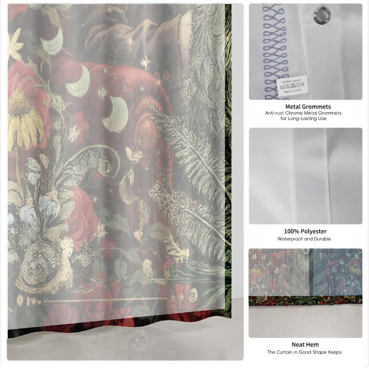 Mystical Forest Deer Shower Curtain Vintage Celestial Bathroom Decor