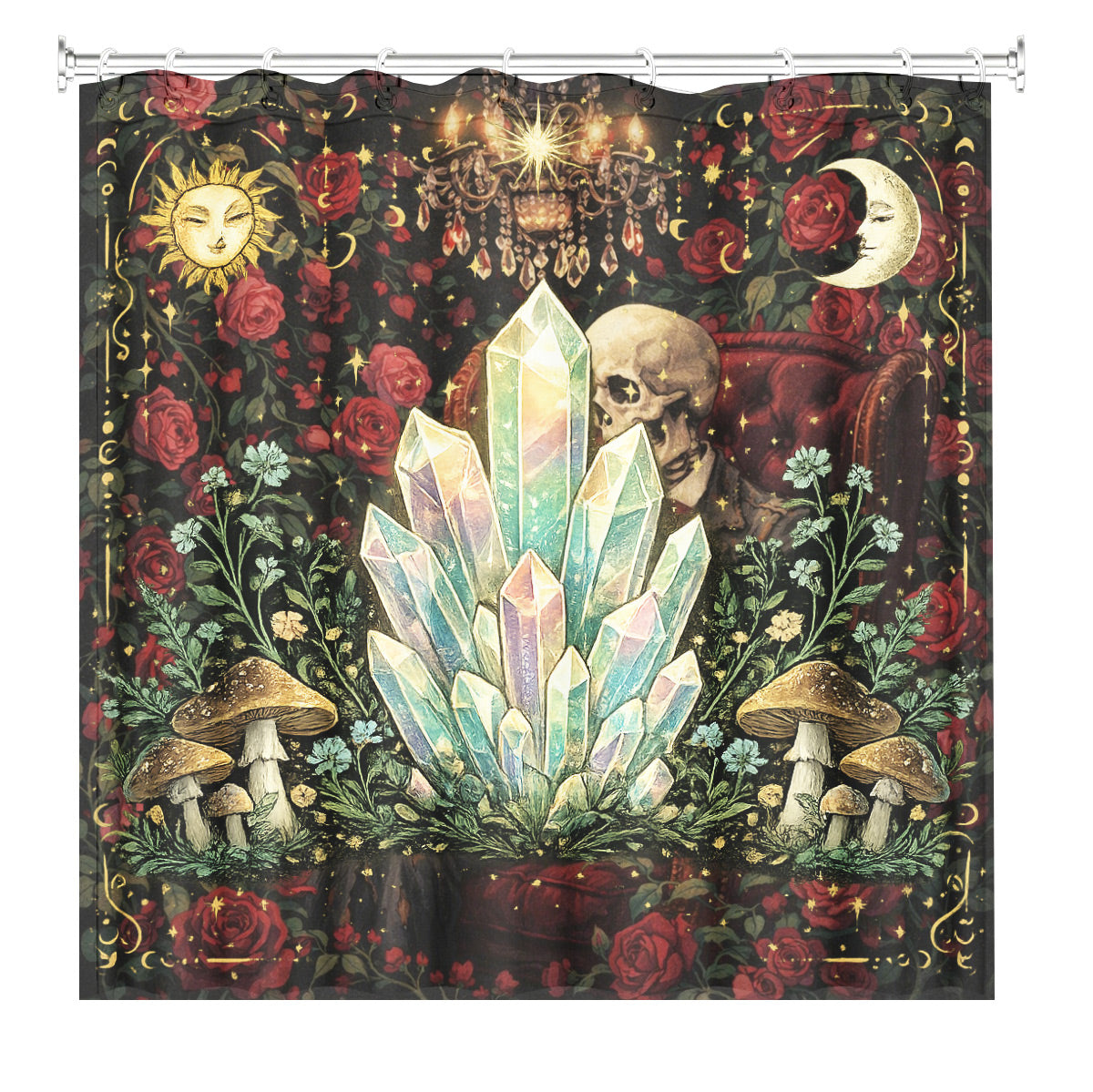 Mystical Forest Deer Shower Curtain Vintage Celestial Bathroom Decor