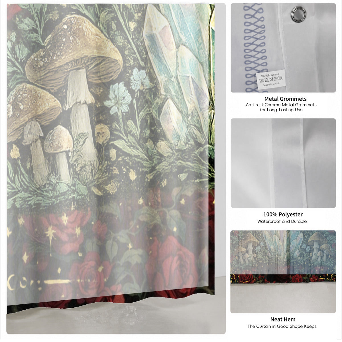 Mystical Forest Deer Shower Curtain Vintage Celestial Bathroom Decor