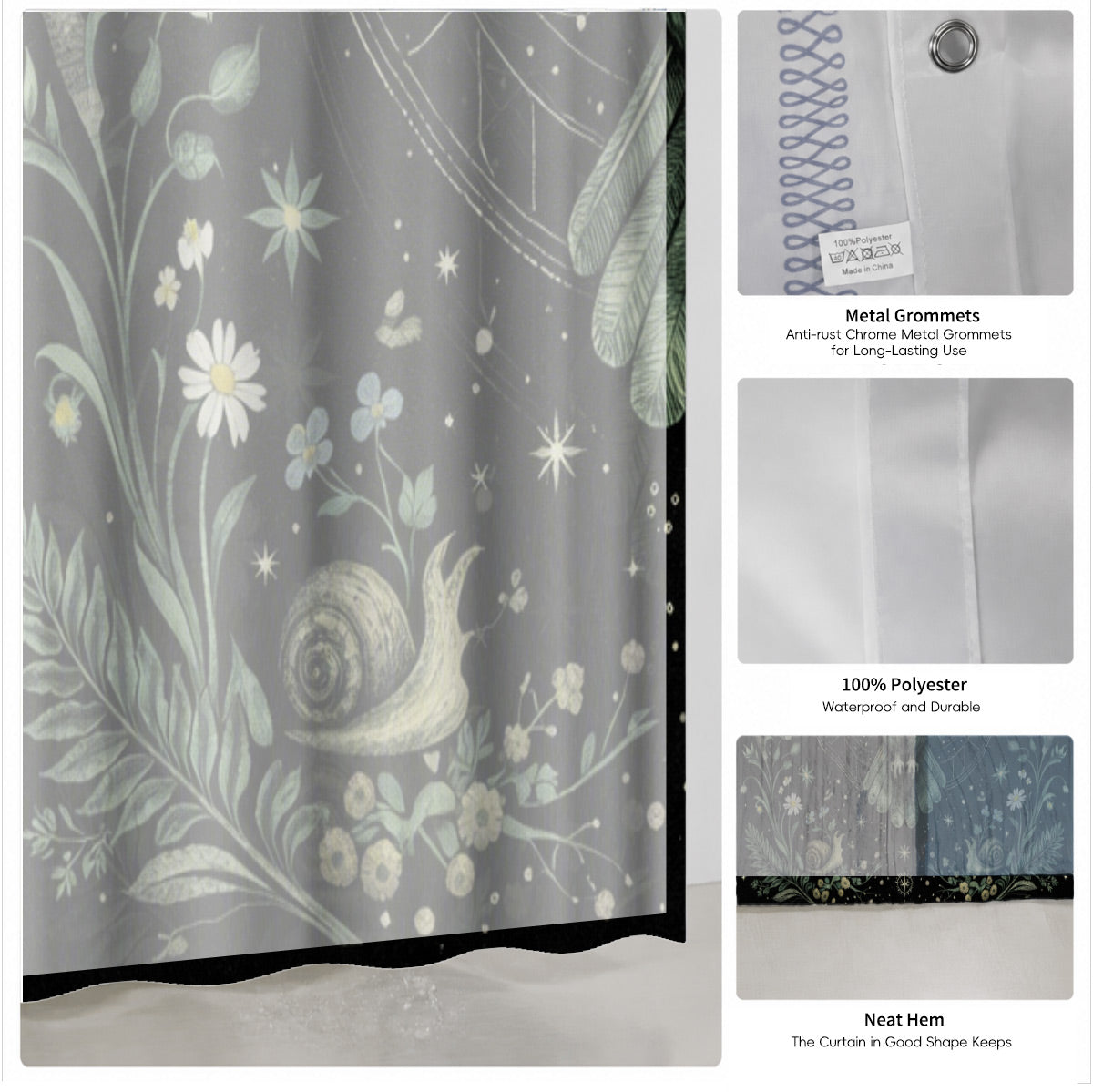 Mystical Forest Deer Shower Curtain Vintage Celestial Bathroom Decor