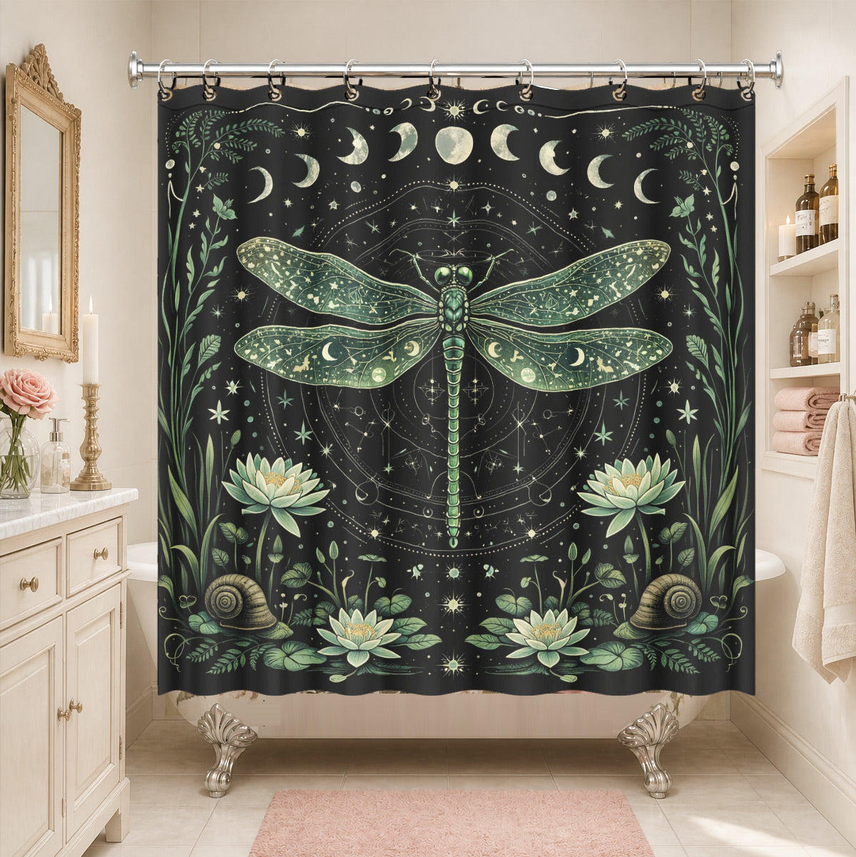 Mystical Forest Deer Shower Curtain Vintage Celestial Bathroom Decor