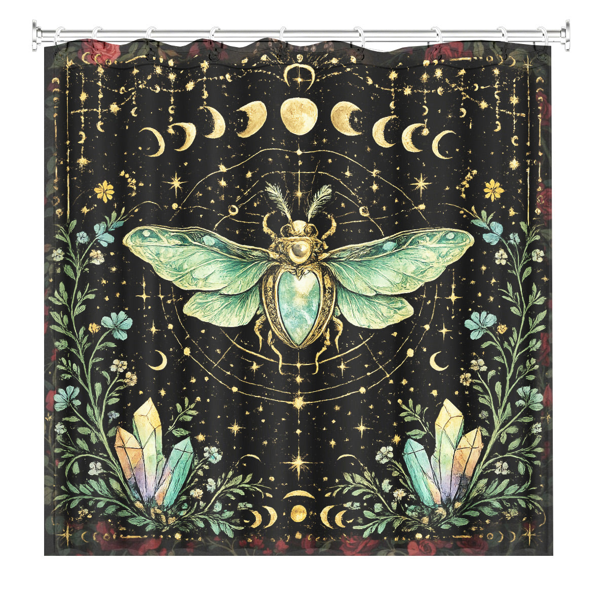 Mystical Forest Deer Shower Curtain Vintage Celestial Bathroom Decor