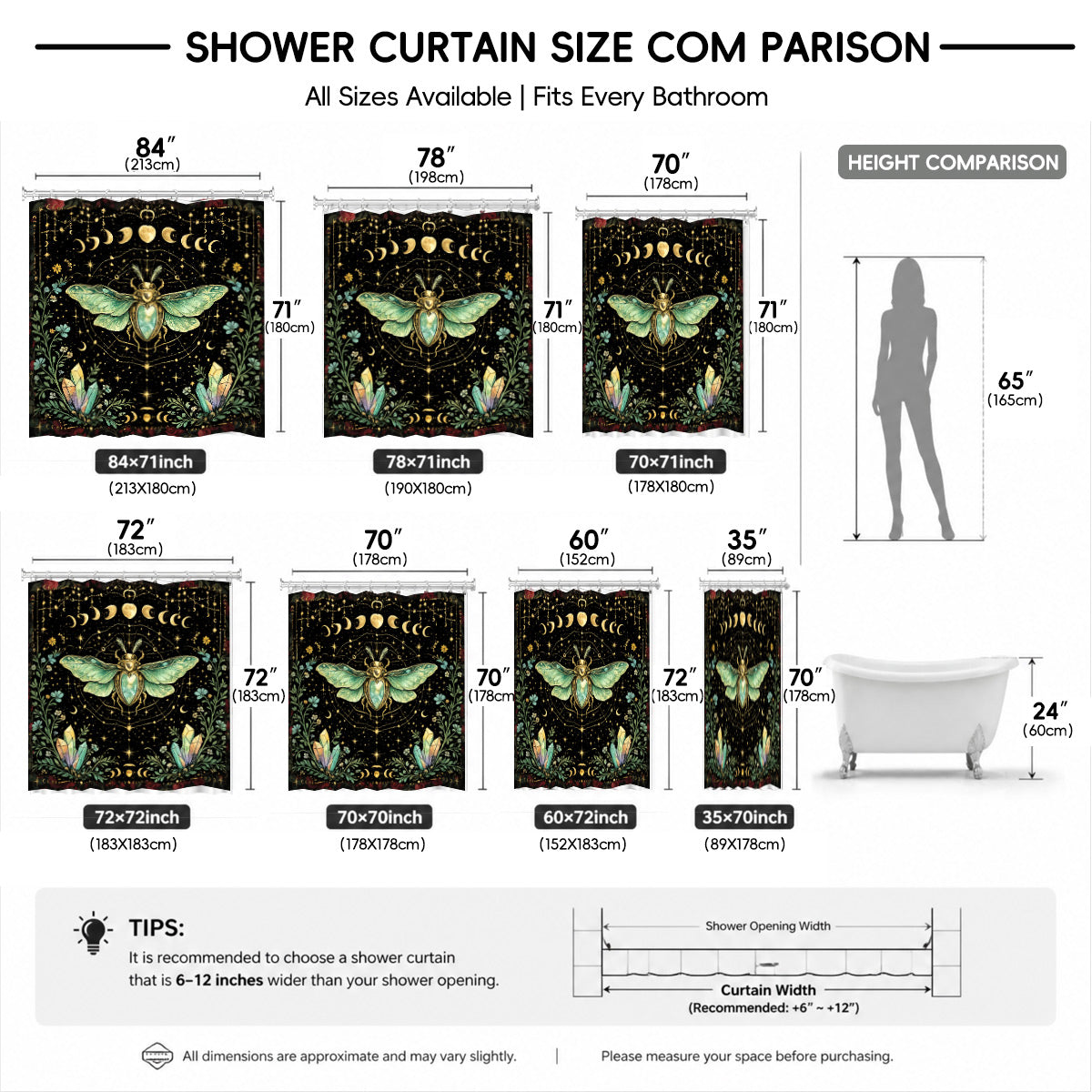 Mystical Forest Deer Shower Curtain Vintage Celestial Bathroom Decor