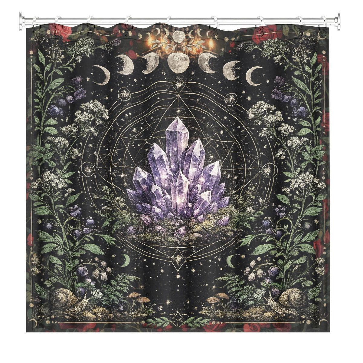 Mystical Forest Deer Shower Curtain Vintage Celestial Bathroom Decor