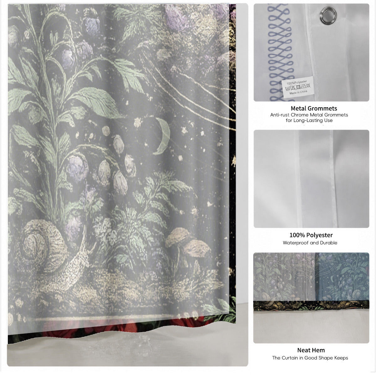 Mystical Forest Deer Shower Curtain Vintage Celestial Bathroom Decor