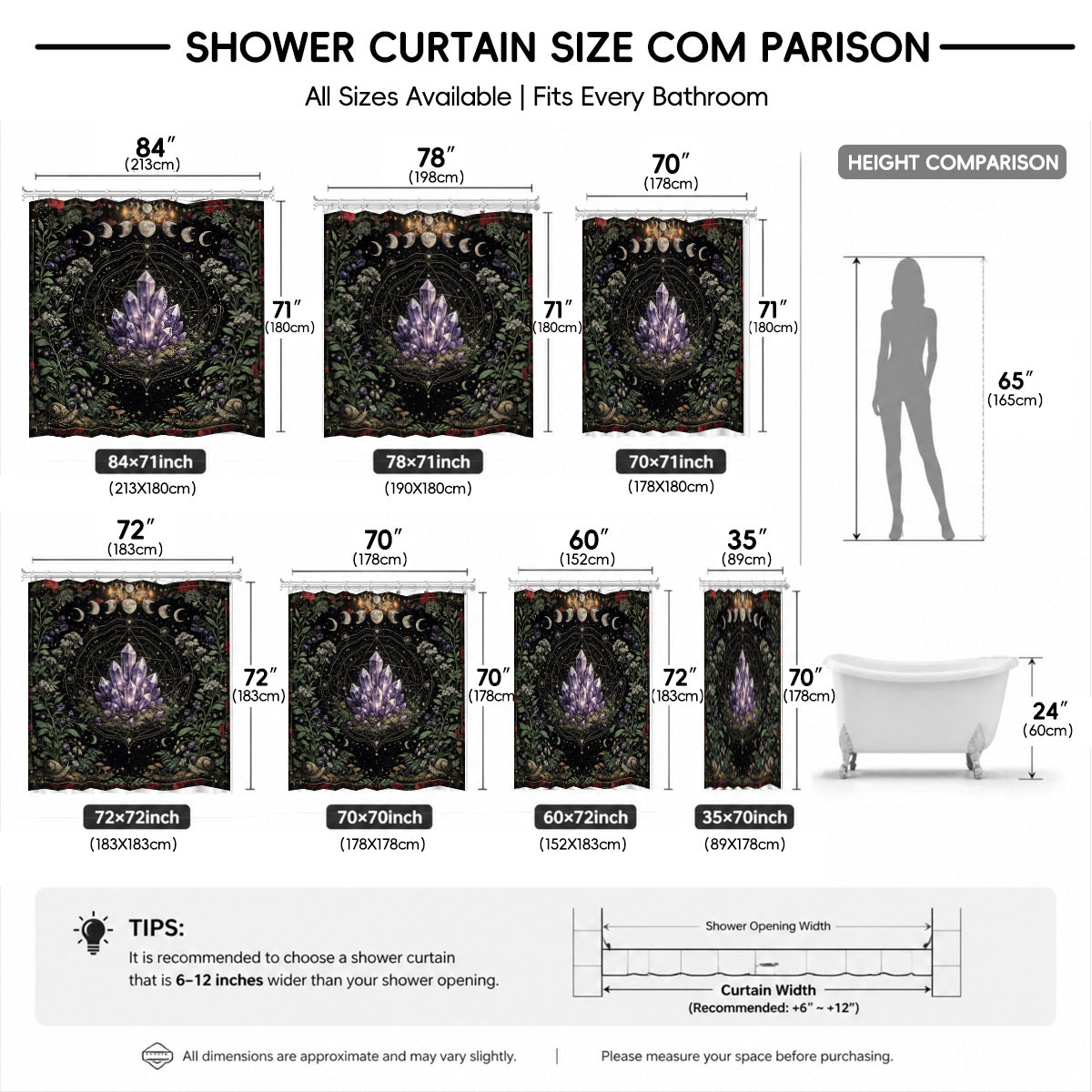 Mystical Forest Deer Shower Curtain Vintage Celestial Bathroom Decor