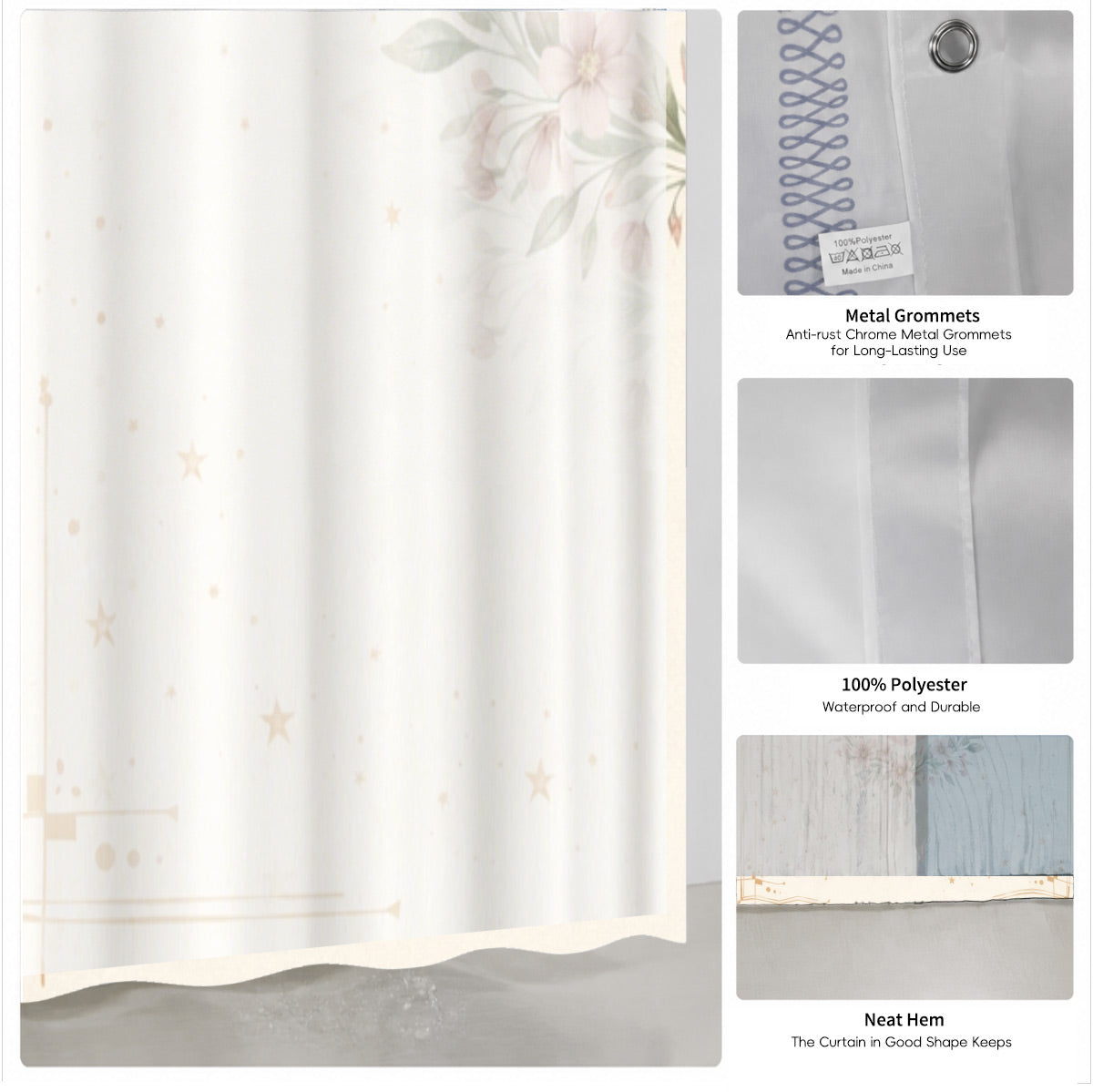 Whimsical Pink Celestial Shower Curtain Watercolor Moon Minimalist Decor