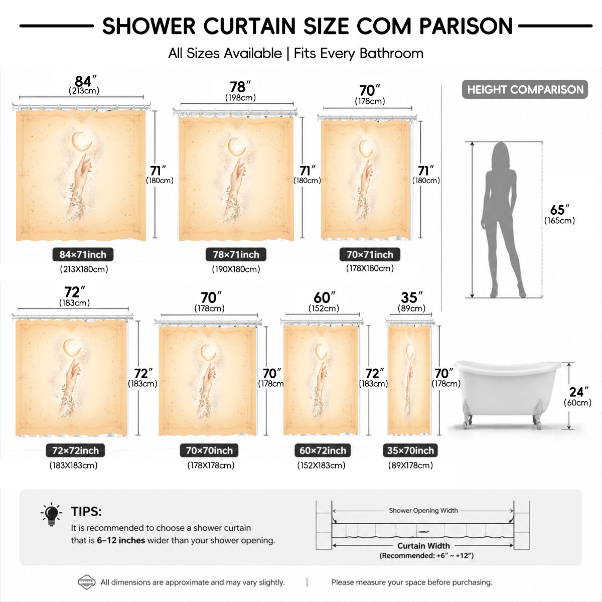 Whimsical Pink Celestial Shower Curtain Watercolor Moon Minimalist Decor