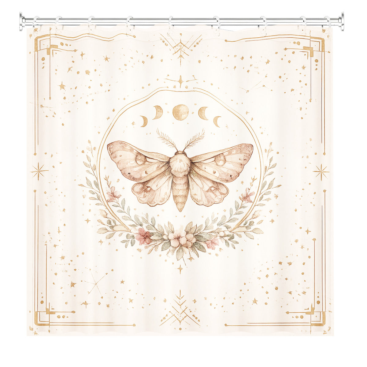 Whimsical Pink Celestial Shower Curtain Watercolor Moon Minimalist Decor