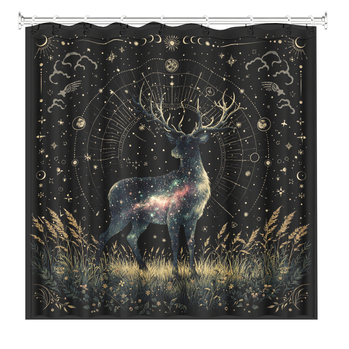 Vintage Celestial Astrology Shower Curtain Ethereal Witchy Decor Gift
