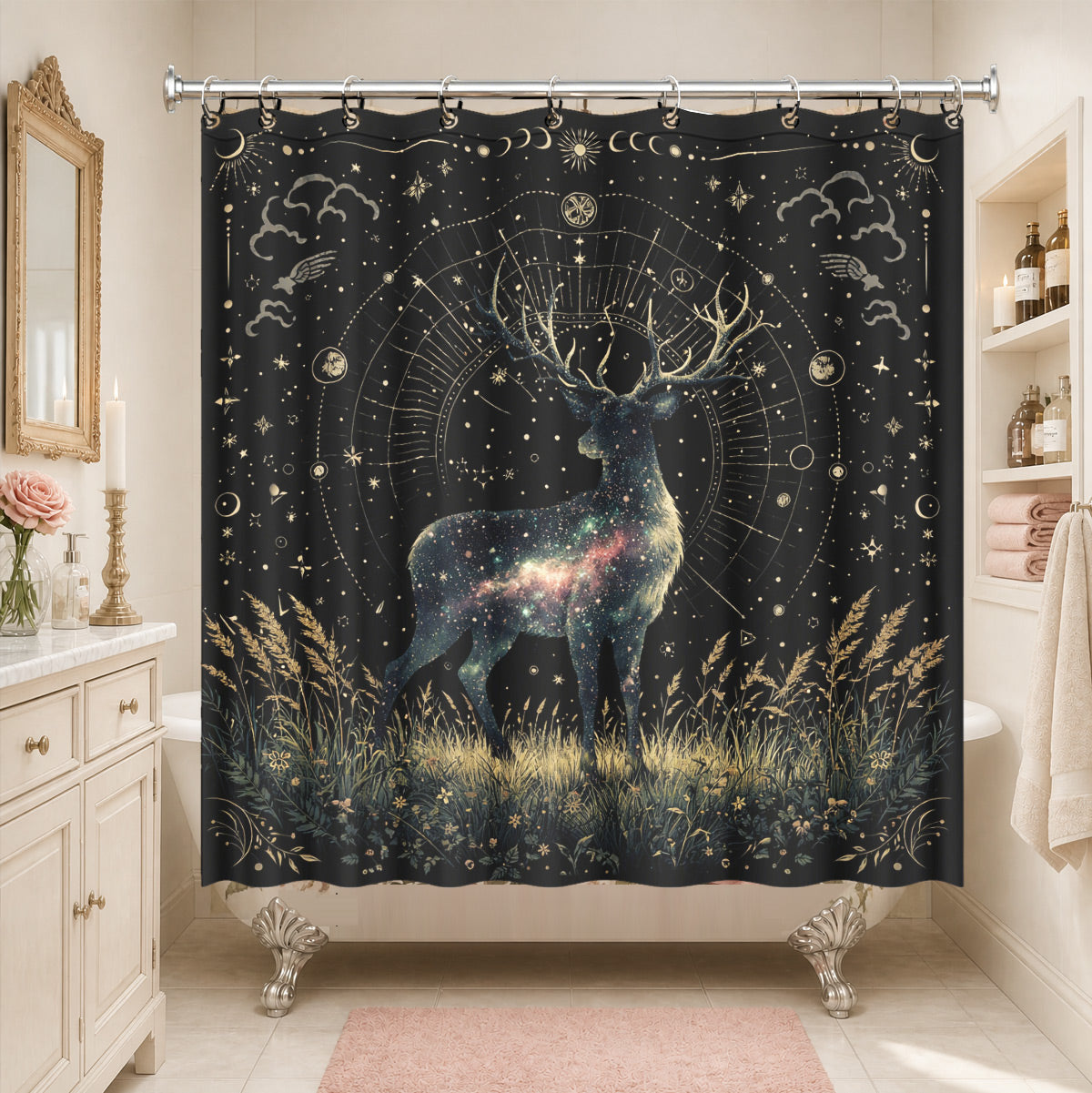 Vintage Celestial Astrology Shower Curtain Ethereal Witchy Decor Gift
