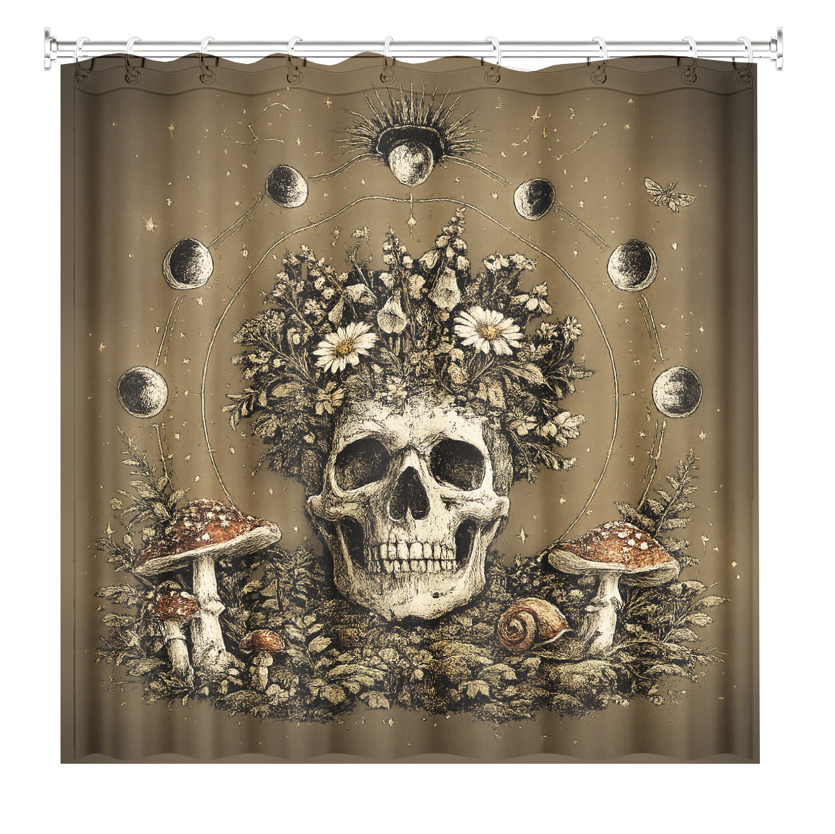 Vintage Skull Deer Shower Curtain Dark Academia Gothic Bath Decor