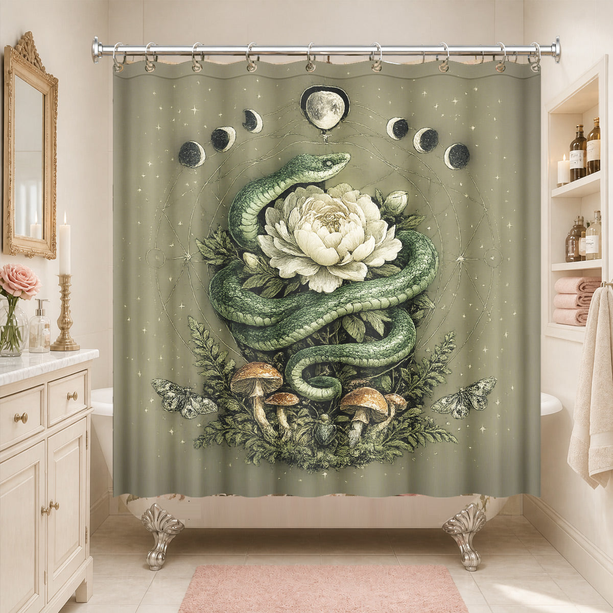 Vintage Skull Deer Shower Curtain Dark Academia Gothic Bath Decor