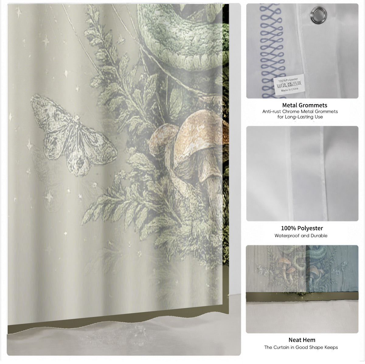 Vintage Skull Deer Shower Curtain Dark Academia Gothic Bath Decor