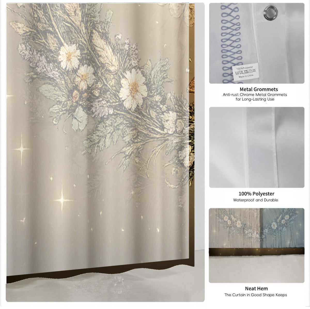 Vintage Skull Deer Shower Curtain Dark Academia Gothic Bath Decor