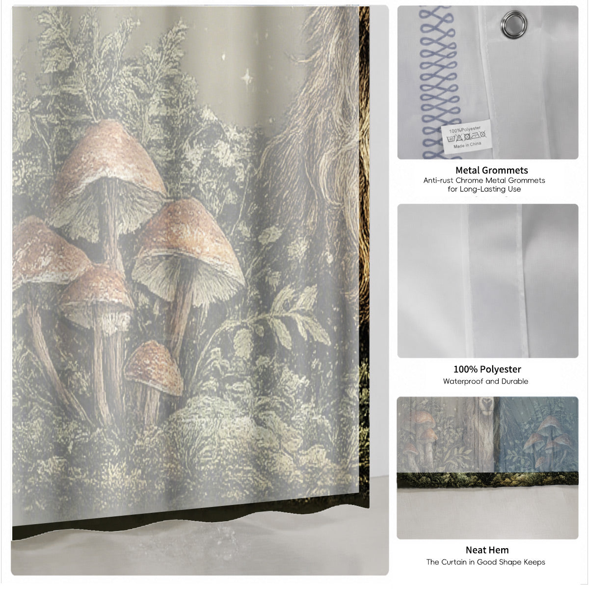 Vintage Skull Deer Shower Curtain Dark Academia Gothic Bath Decor