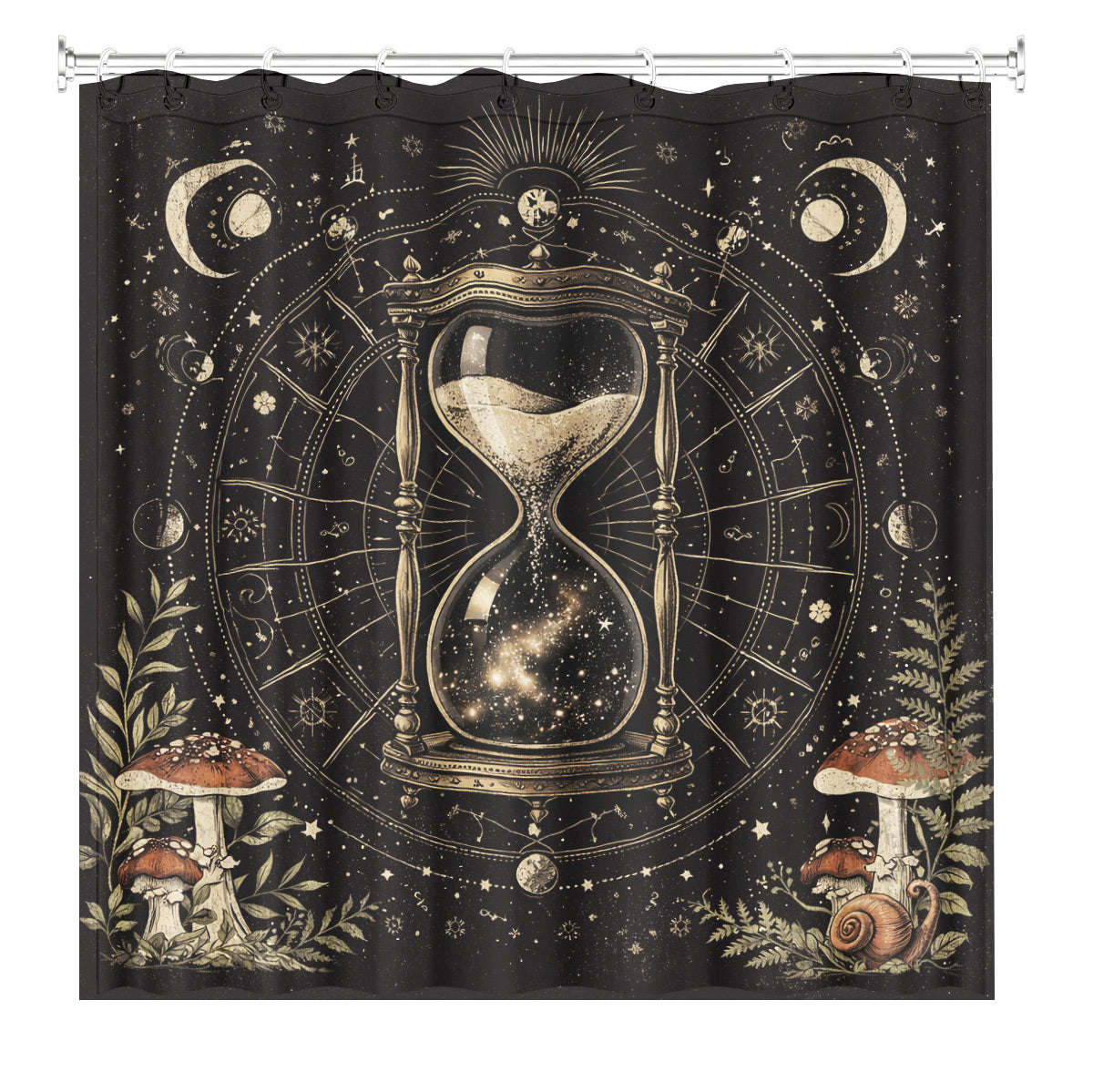 Vintage Celestial Hourglass Shower Curtain Dark Academia Gothic Decor