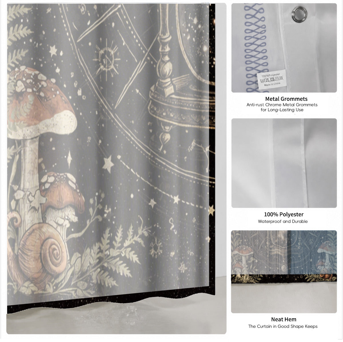 Vintage Celestial Hourglass Shower Curtain Dark Academia Gothic Decor