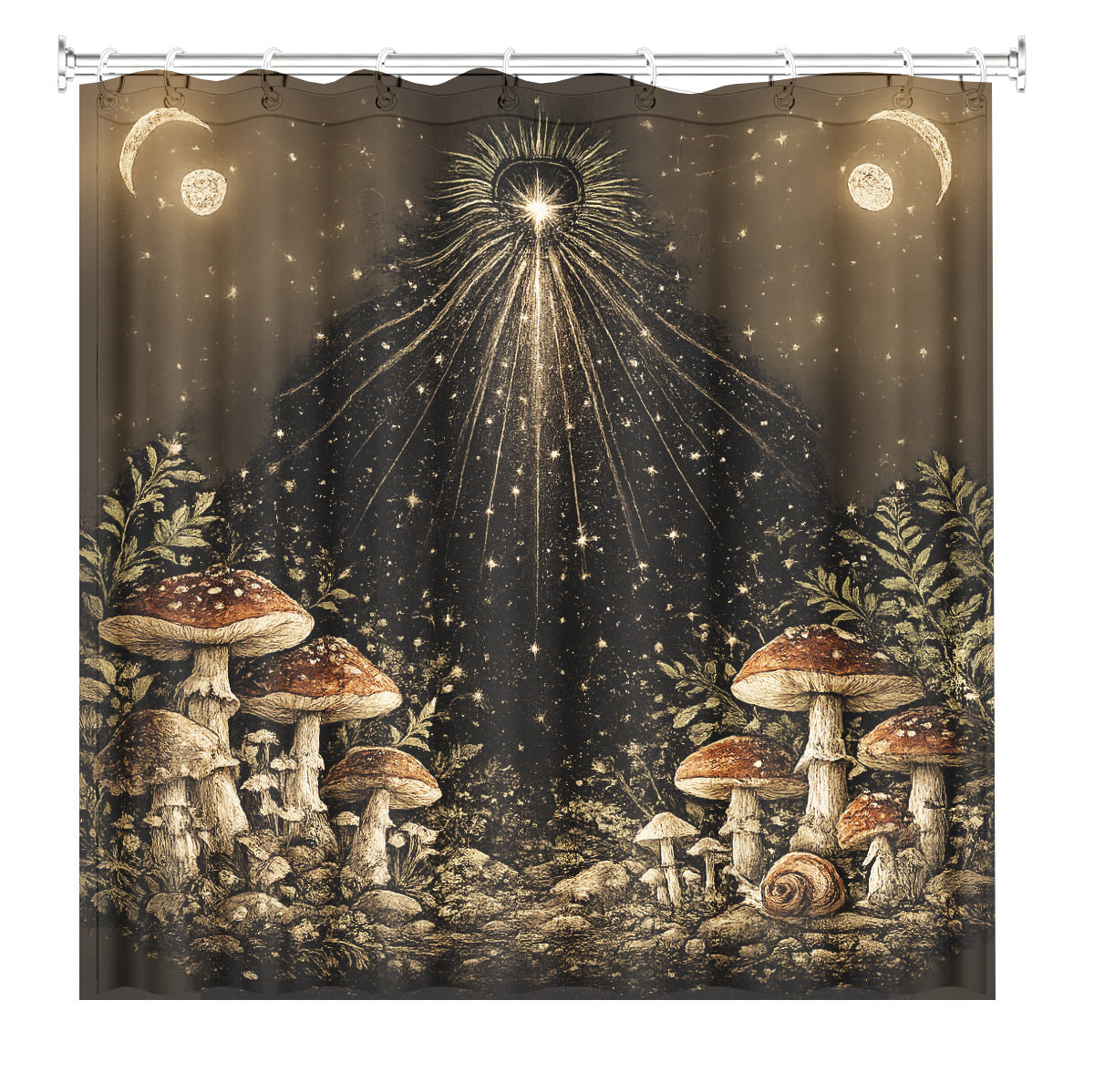 Vintage Celestial Hourglass Shower Curtain Dark Academia Gothic Decor