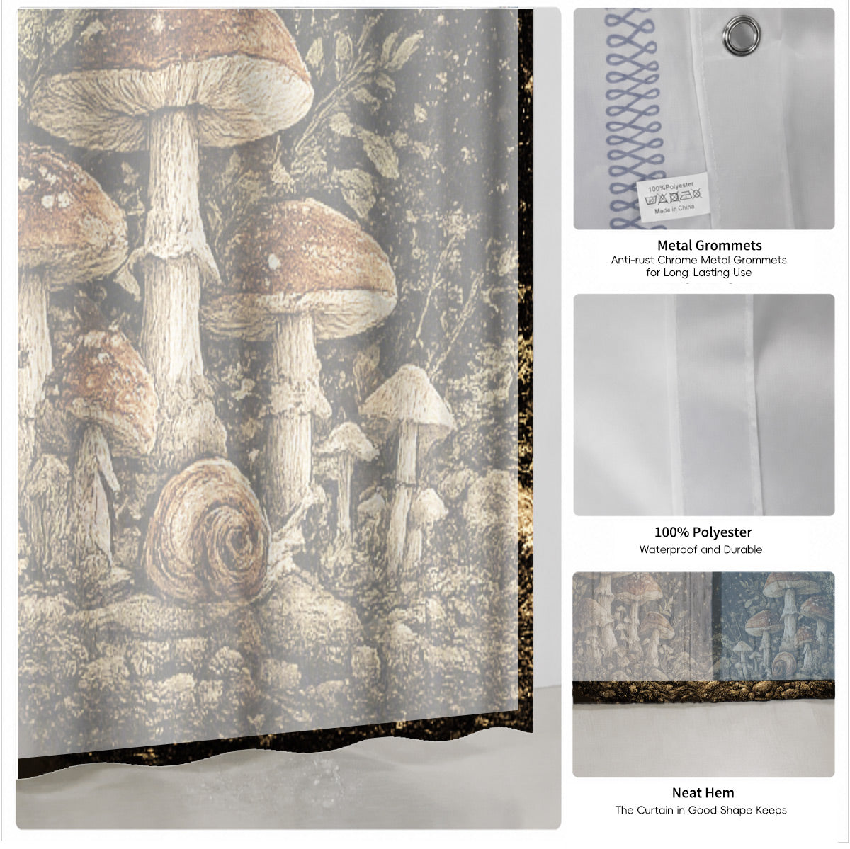 Vintage Celestial Hourglass Shower Curtain Dark Academia Gothic Decor