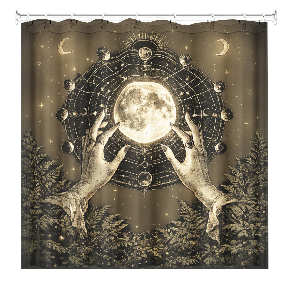 Vintage Celestial Hourglass Shower Curtain Dark Academia Gothic Decor