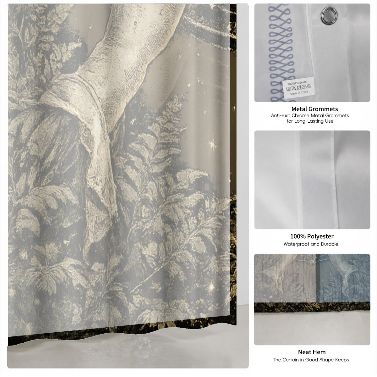 Vintage Celestial Hourglass Shower Curtain Dark Academia Gothic Decor