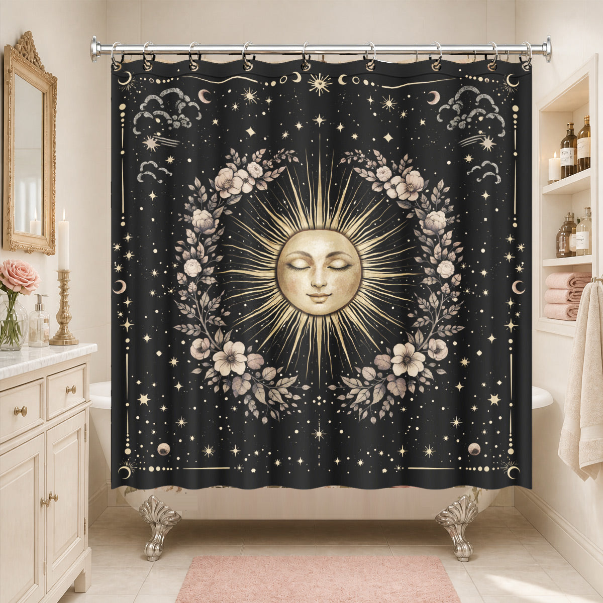 Vintage Celestial Astrology Shower Curtain Ethereal Witchy Decor Gift