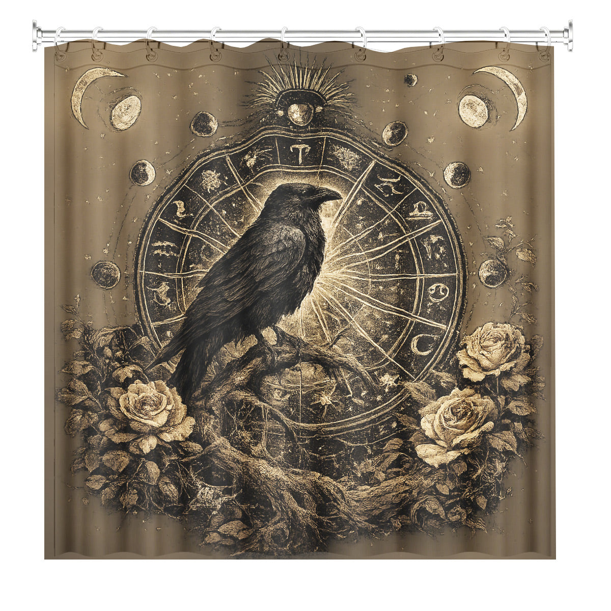 Vintage Celestial Hourglass Shower Curtain Dark Academia Gothic Decor