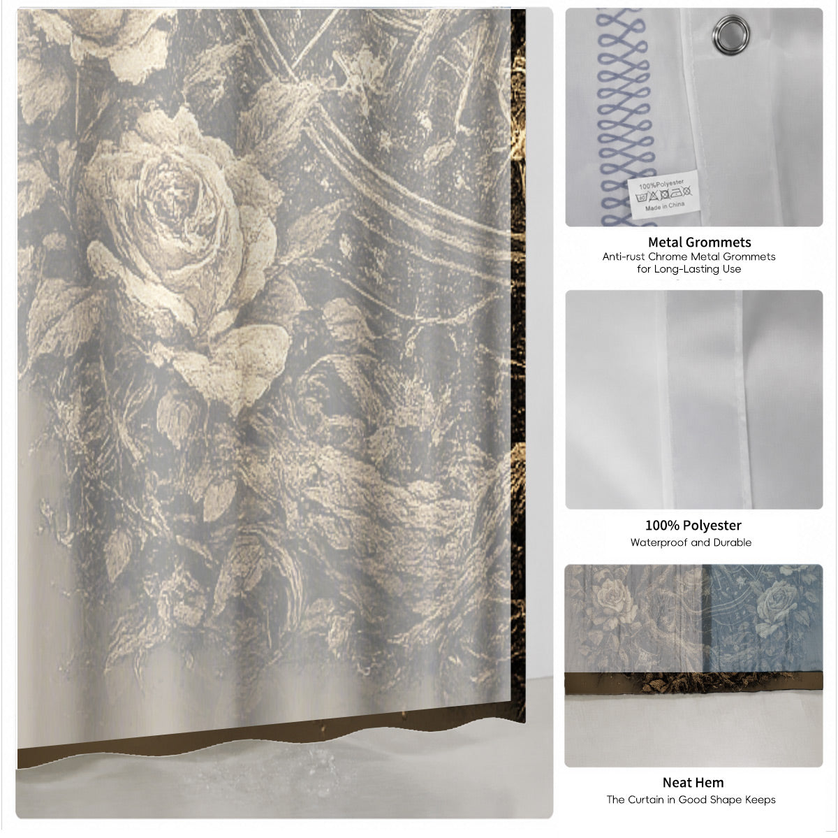 Vintage Celestial Hourglass Shower Curtain Dark Academia Gothic Decor