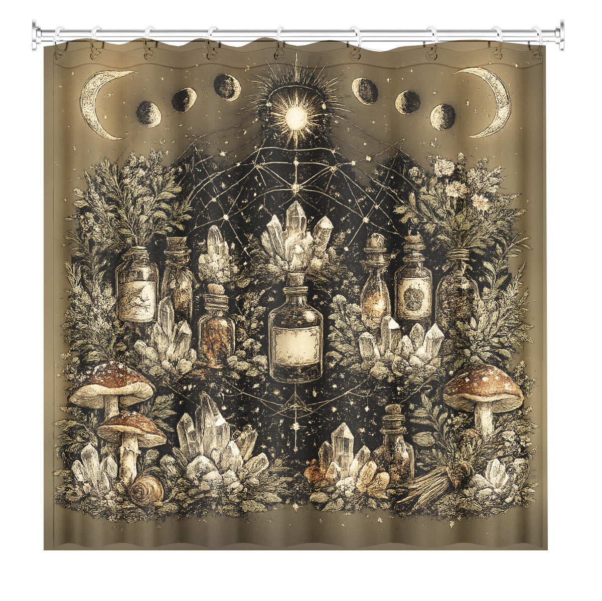 Vintage Celestial Hourglass Shower Curtain Dark Academia Gothic Decor