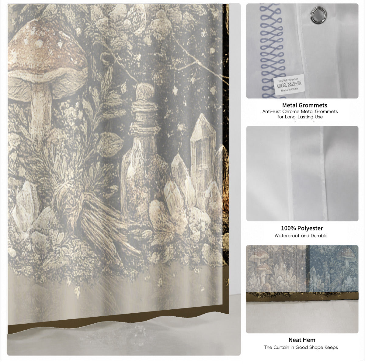 Vintage Celestial Hourglass Shower Curtain Dark Academia Gothic Decor