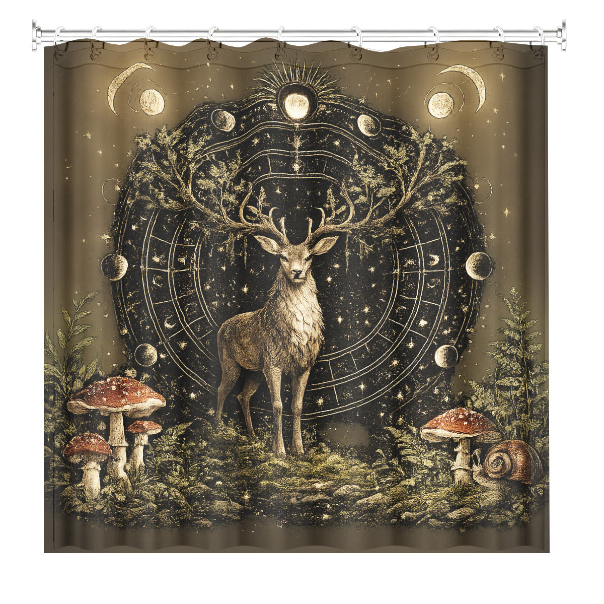 Vintage Celestial Hourglass Shower Curtain Dark Academia Gothic Decor