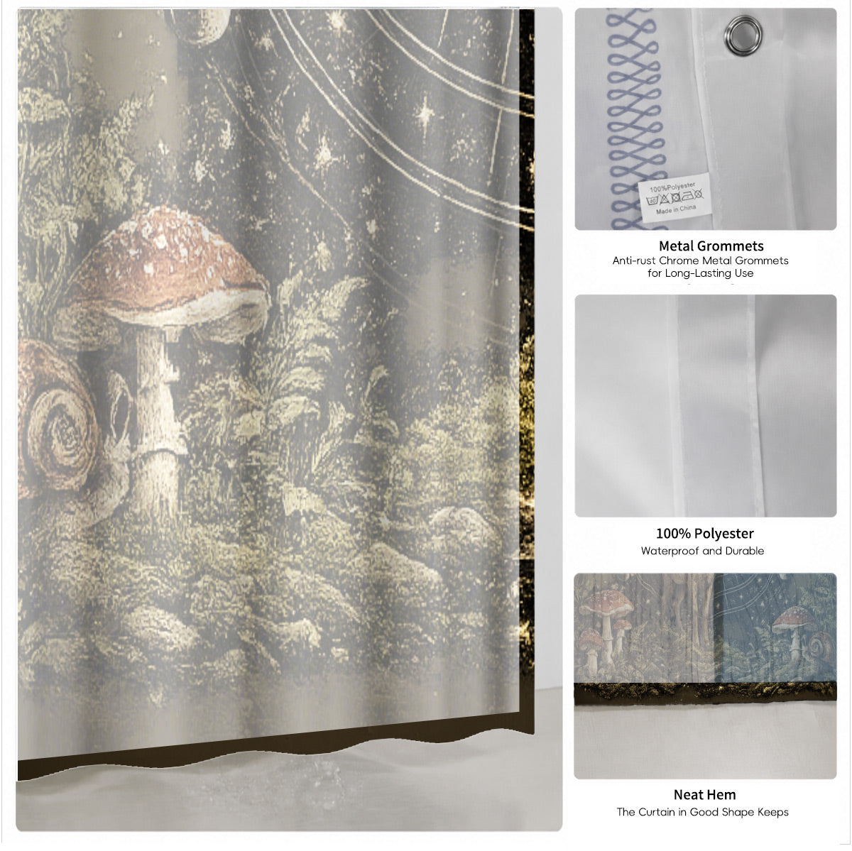 Vintage Celestial Hourglass Shower Curtain Dark Academia Gothic Decor