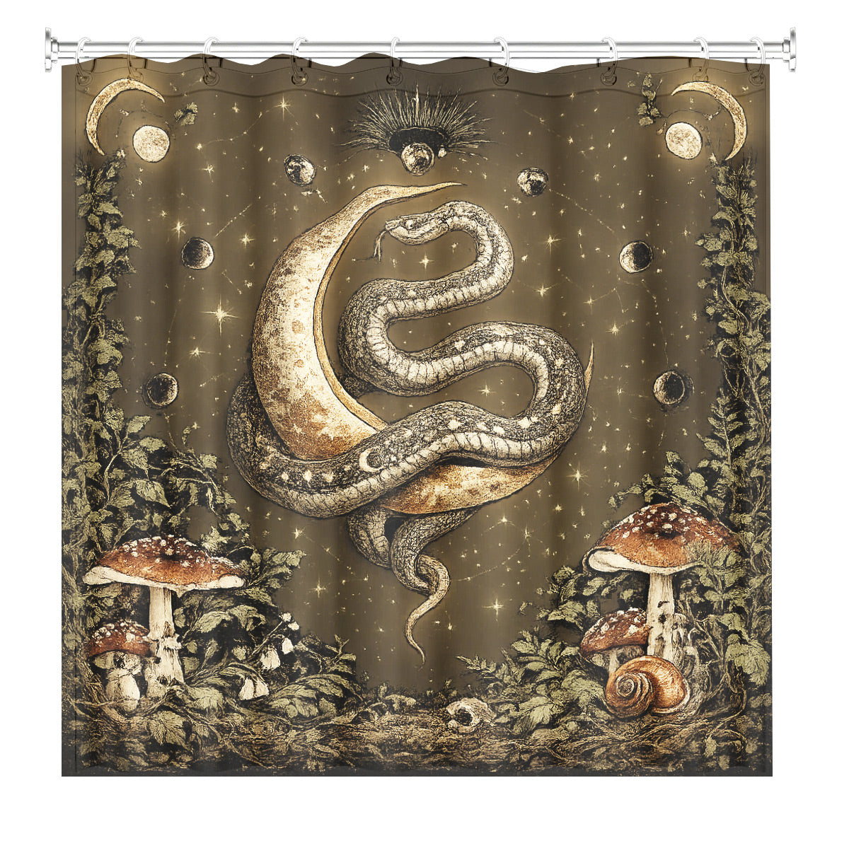 Vintage Celestial Hourglass Shower Curtain Dark Academia Gothic Decor