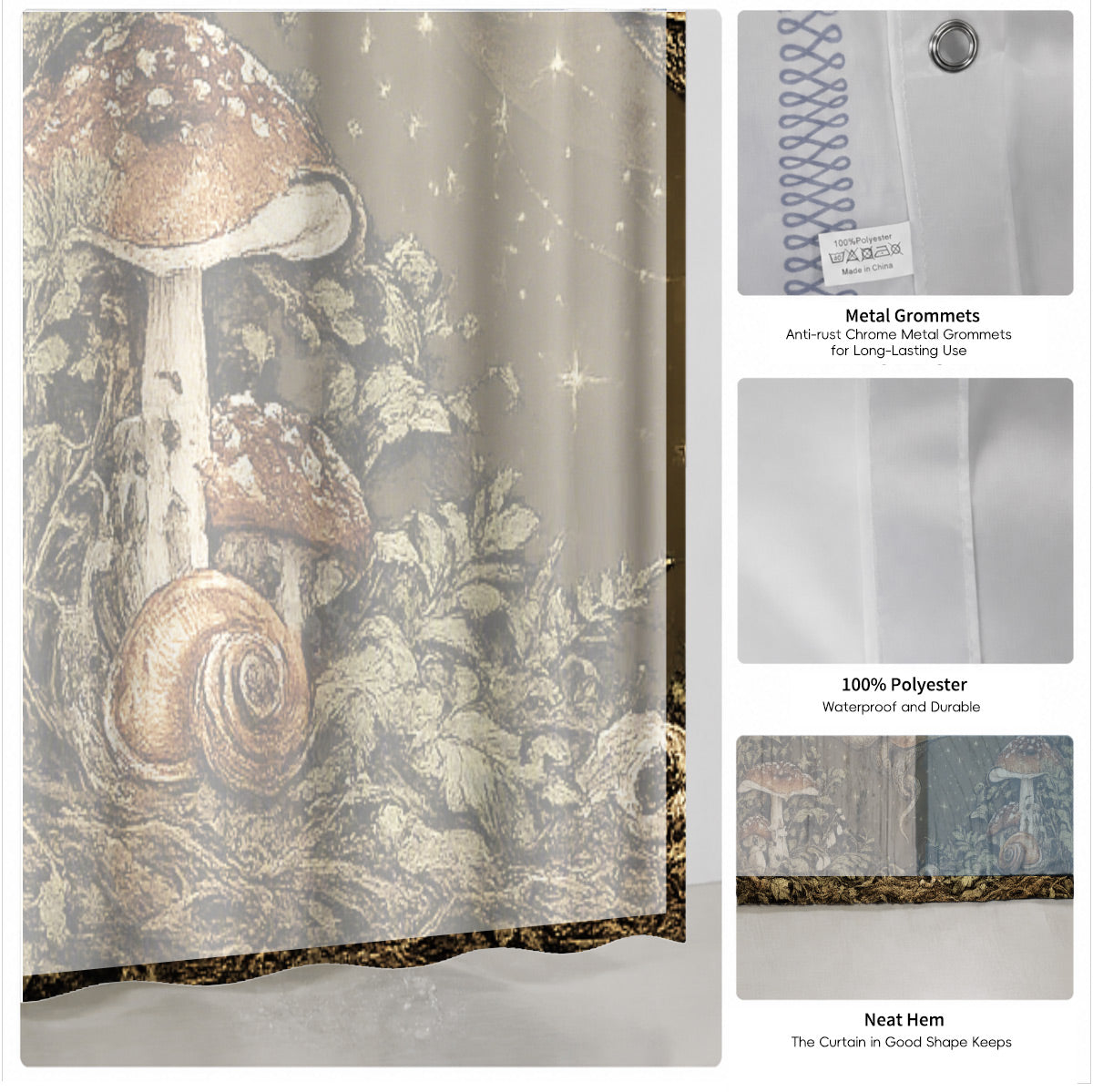 Vintage Celestial Hourglass Shower Curtain Dark Academia Gothic Decor