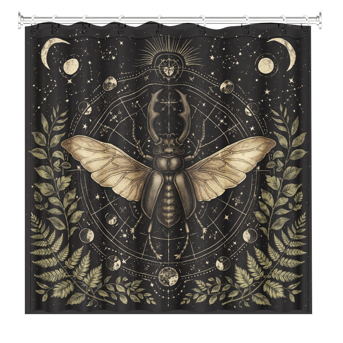 Vintage Celestial Hourglass Shower Curtain Dark Academia Gothic Decor