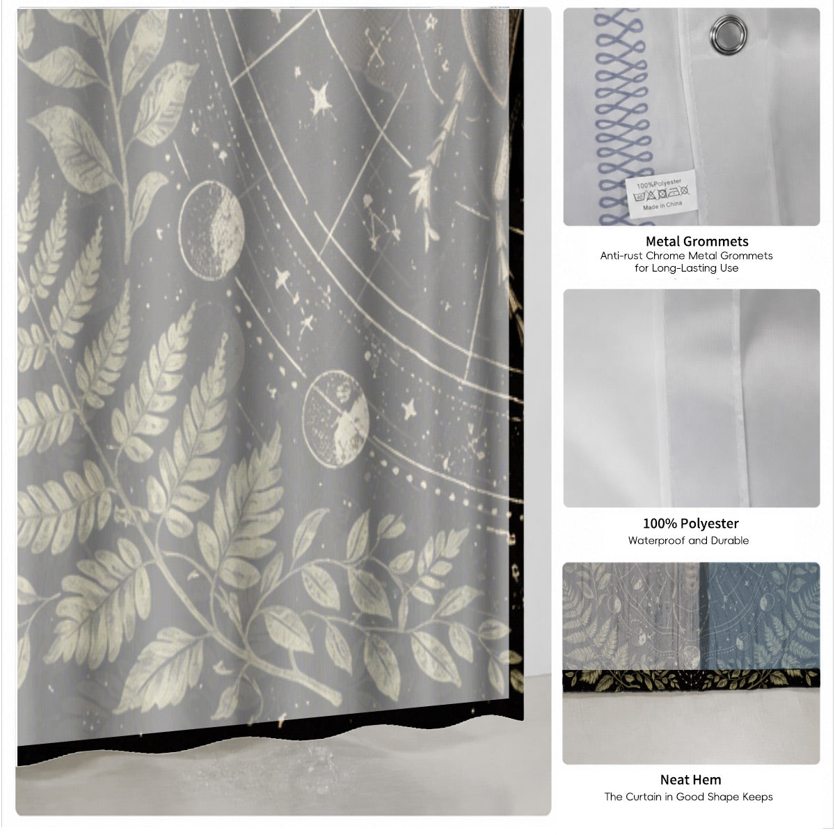 Vintage Celestial Hourglass Shower Curtain Dark Academia Gothic Decor