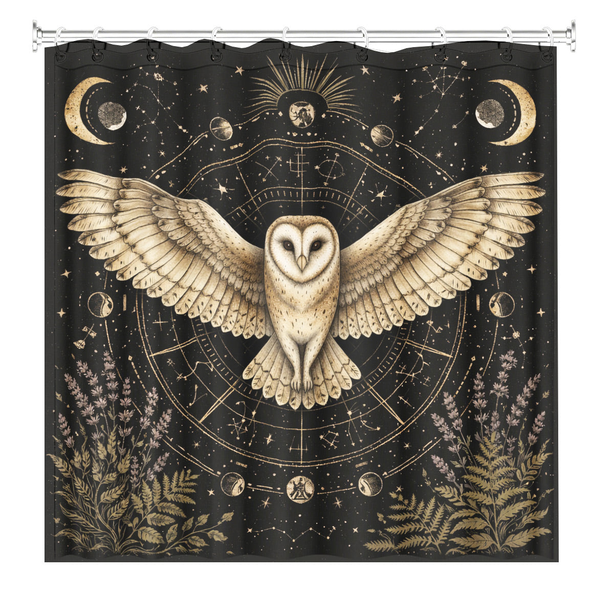 Vintage Celestial Hourglass Shower Curtain Dark Academia Gothic Decor