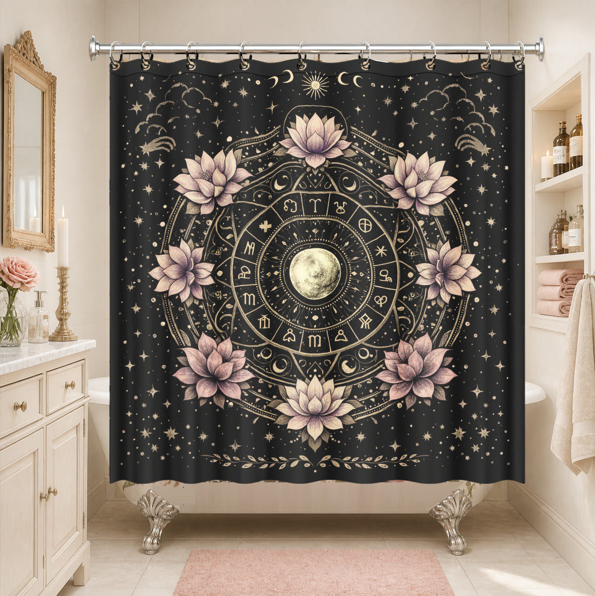 Vintage Celestial Astrology Shower Curtain Ethereal Witchy Decor Gift