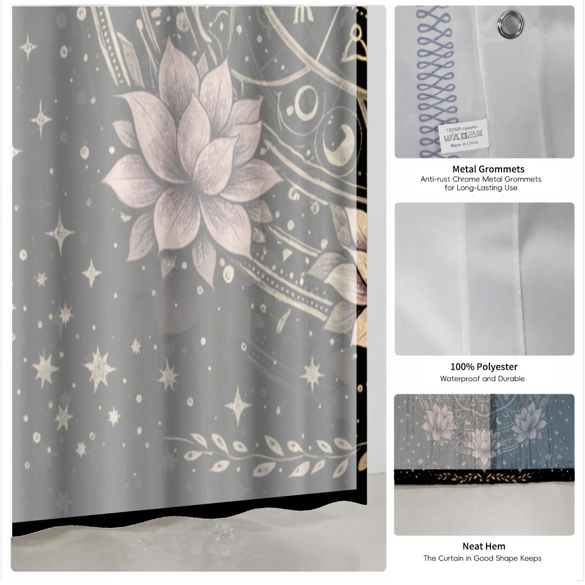 Vintage Celestial Astrology Shower Curtain Ethereal Witchy Decor Gift