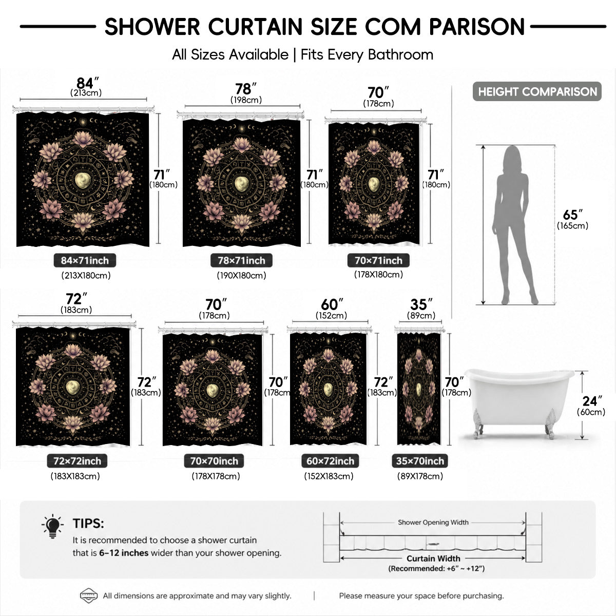 Vintage Celestial Astrology Shower Curtain Ethereal Witchy Decor Gift