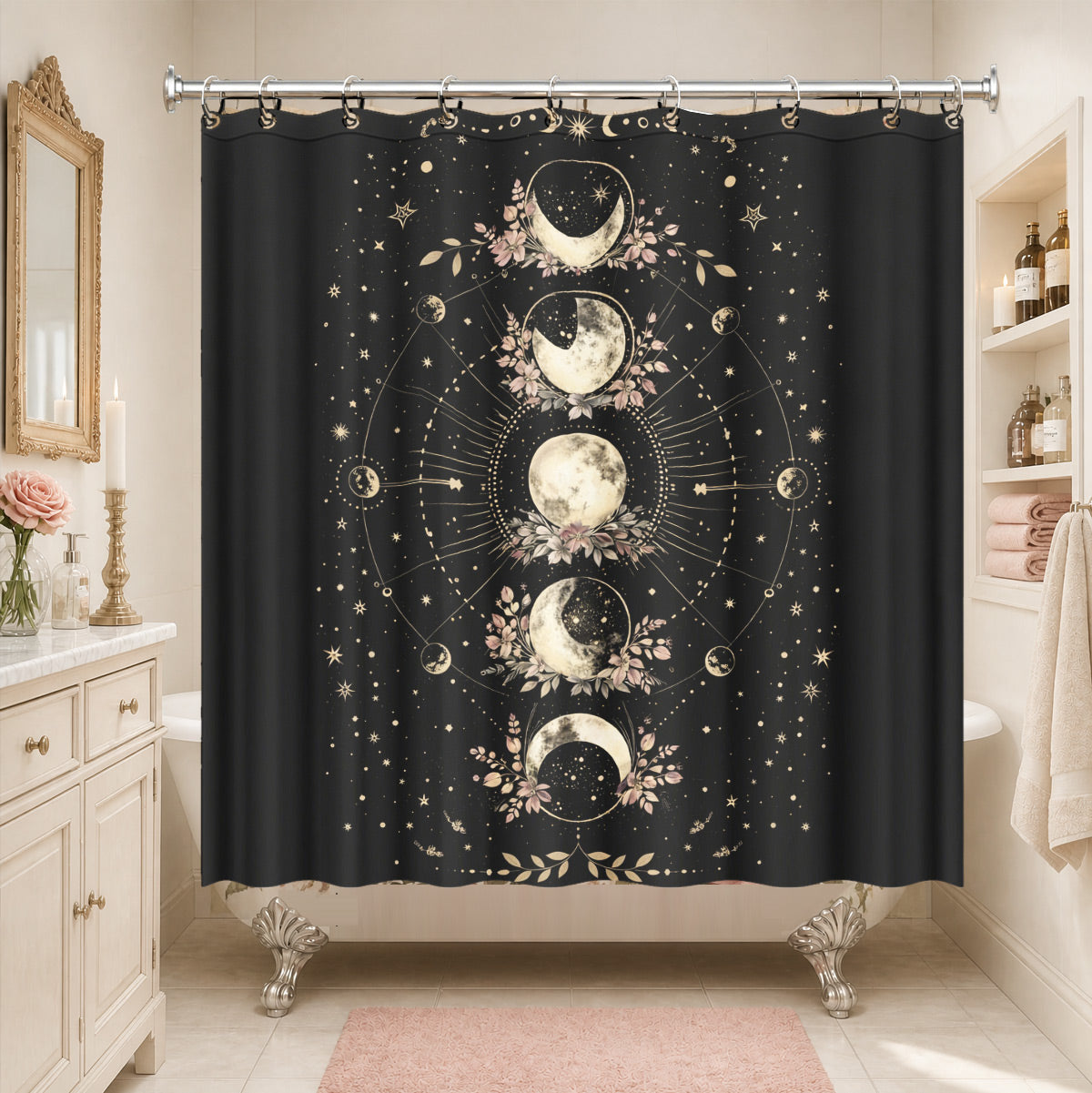 Vintage Celestial Astrology Shower Curtain Ethereal Witchy Decor Gift